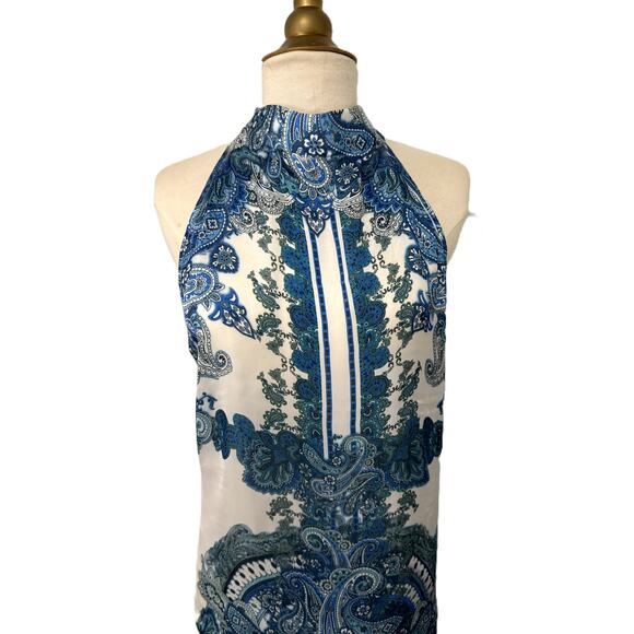 Como, Sleeveless blue and white paisley halter top size L - Picture 4 of 8